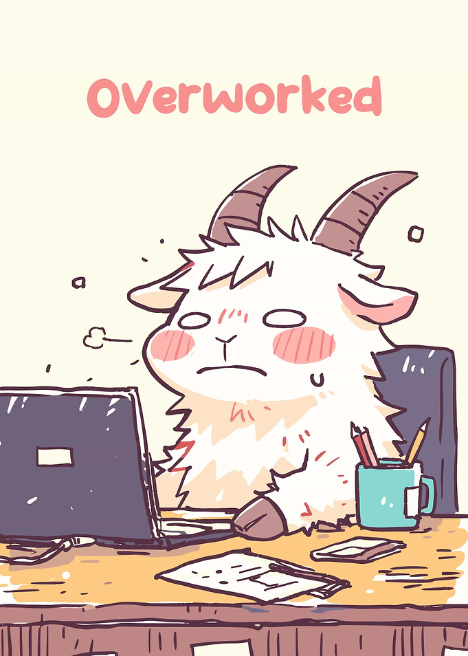 Overworked Goat Cartoon Illustration