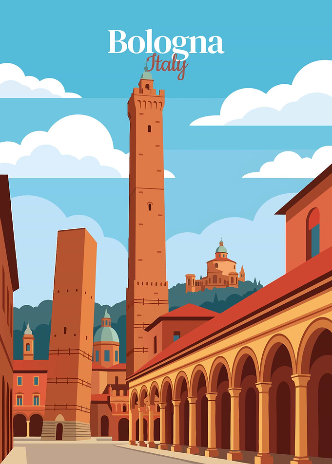 Bologna Italy Travel Poster Illustration