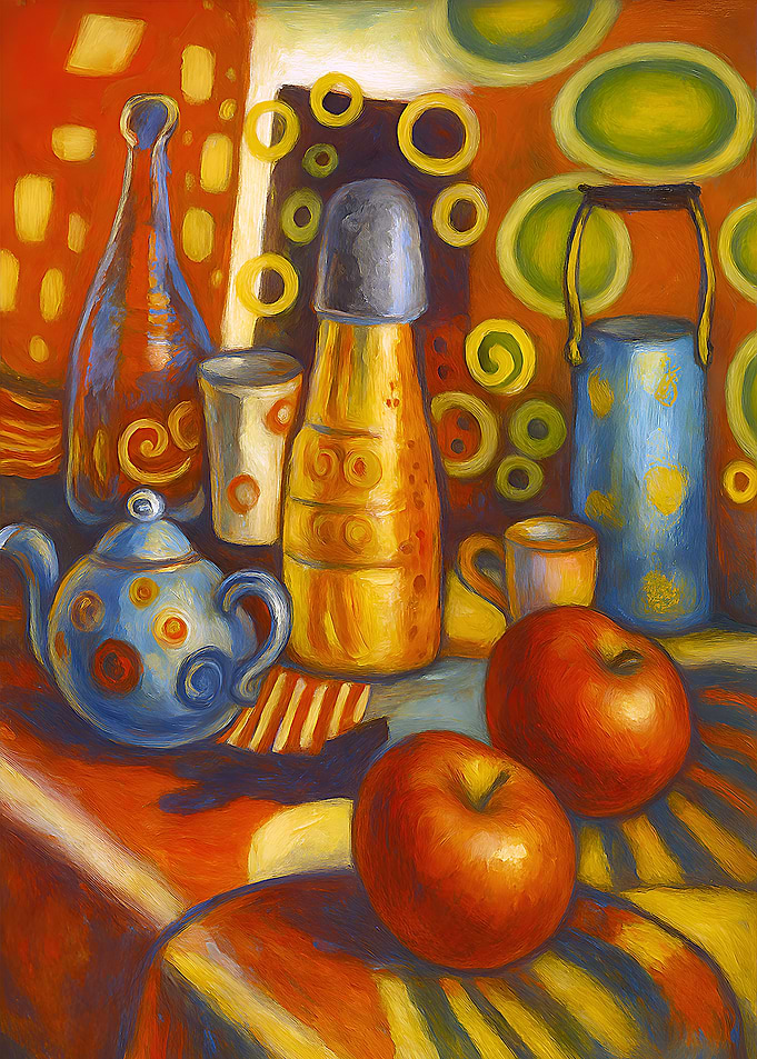 Colorful Still Life Painting with Apples