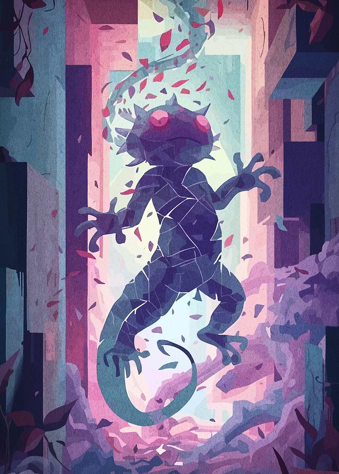 Stylized Lizard in Abstract Environment