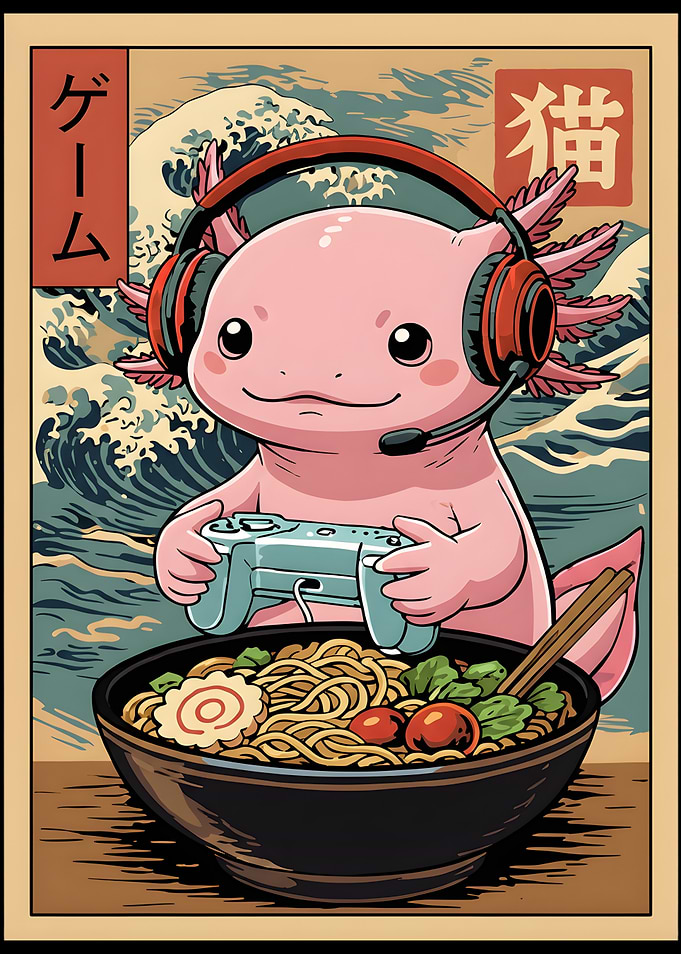 Kawaii Gamer Axolotl Ramen Cute Japanese Gaming