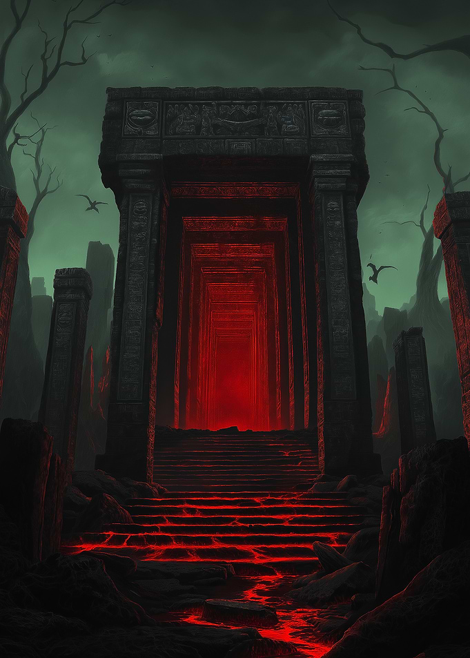 Dark Temple with Red Glow