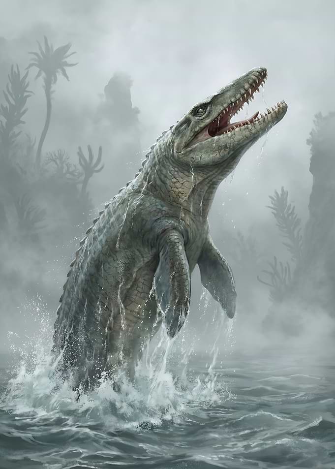 Mosasaurus Rising from the Sea
