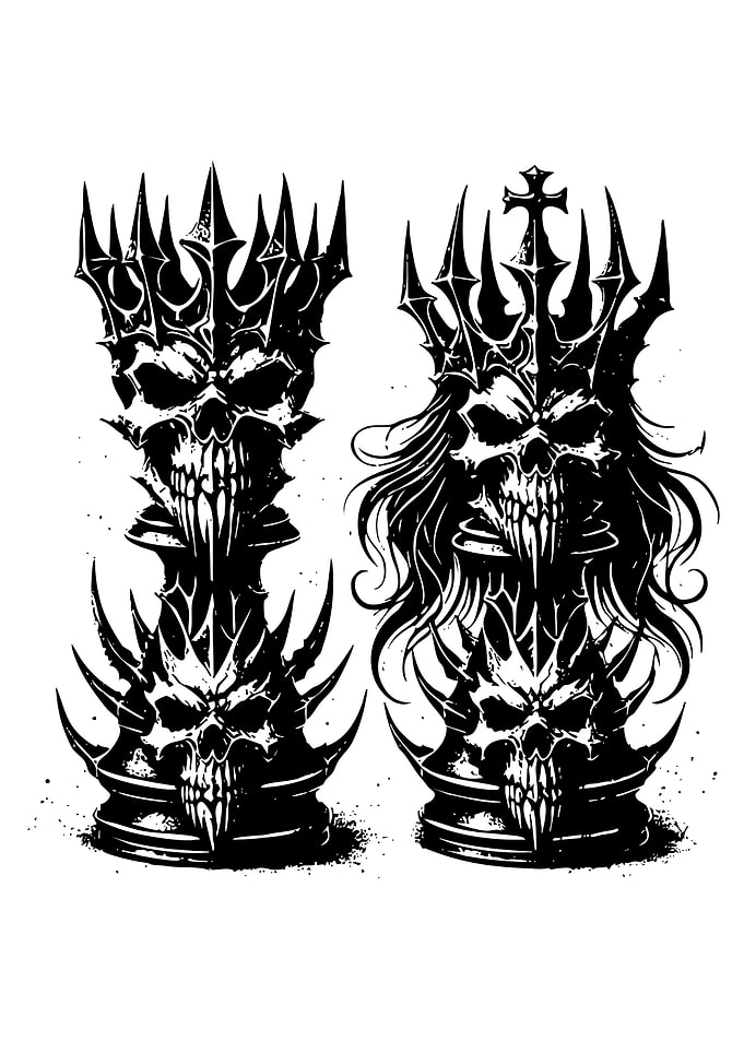 Skull Chess Pieces Black and White