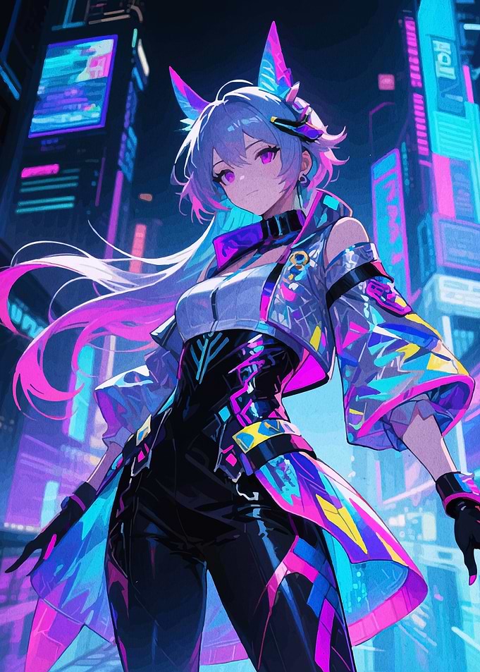Cyberpunk Anime Girl in Neon Cityscape