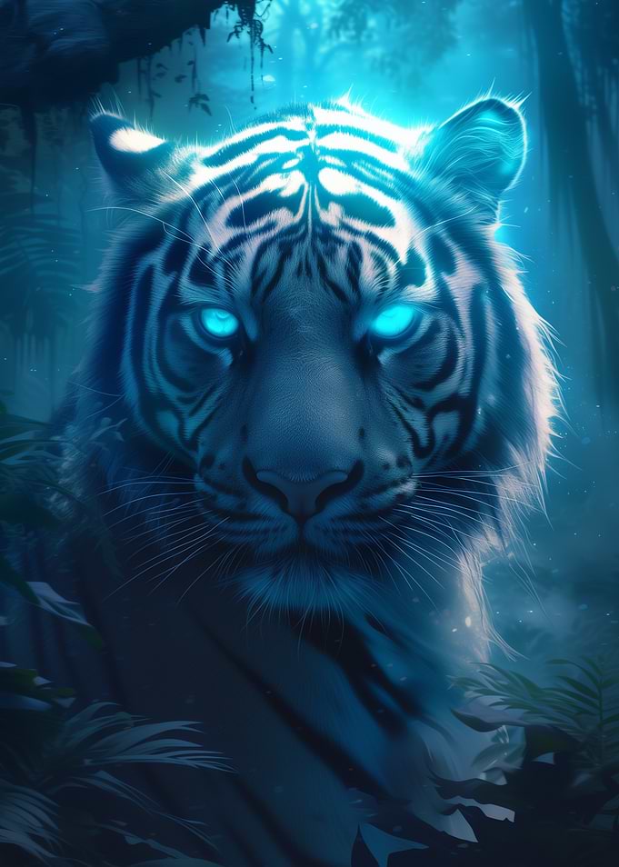 Dark Wood Collection: Gowing White Tiger in Jungle