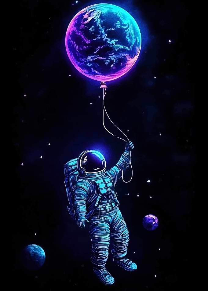 Astronaut with Planet Balloon in Space