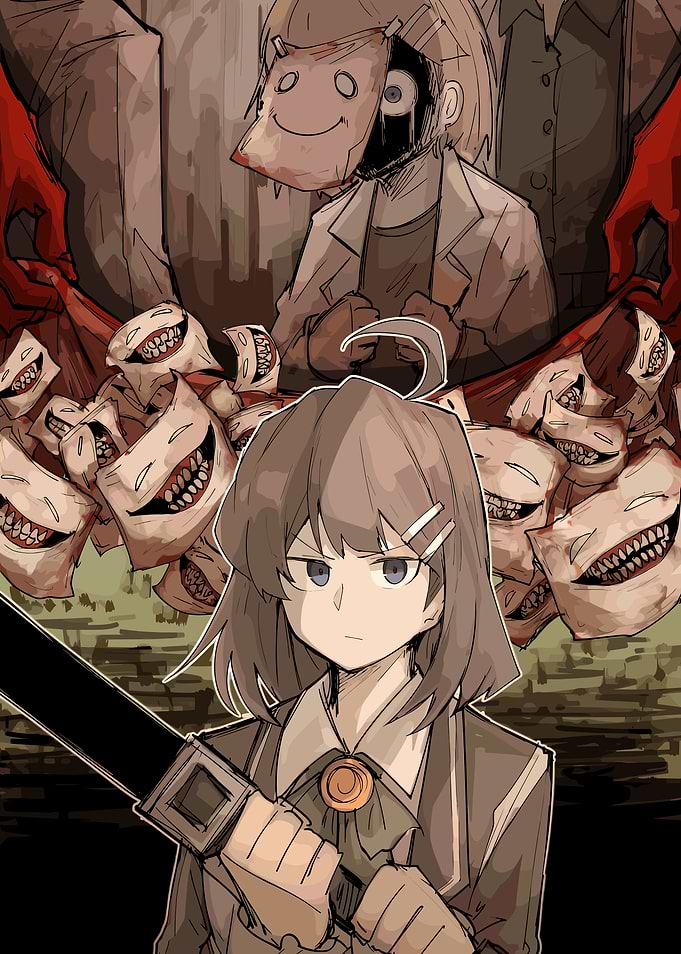 Anime Girl with Sword and Masks