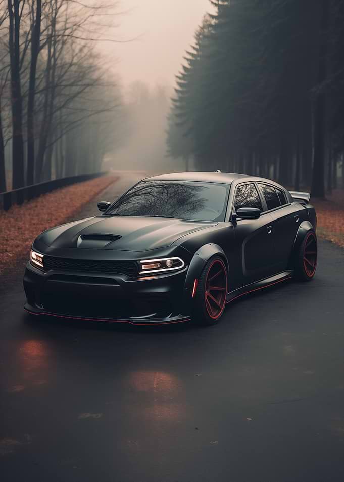 Dodge Charger on Foggy Road