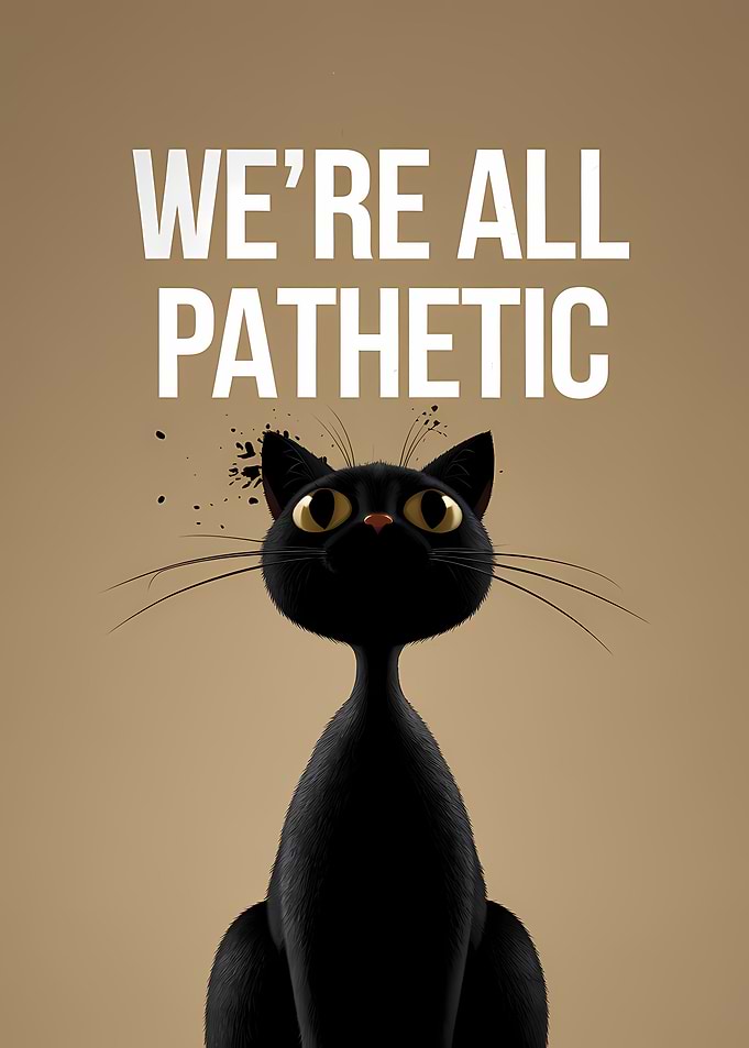 Pathetic Black Cat Cartoon Illustration