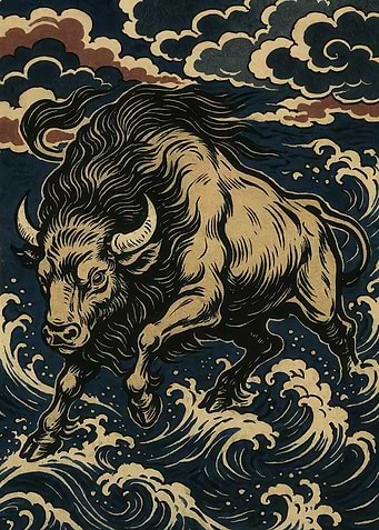 Buffalo in Stormy Seas