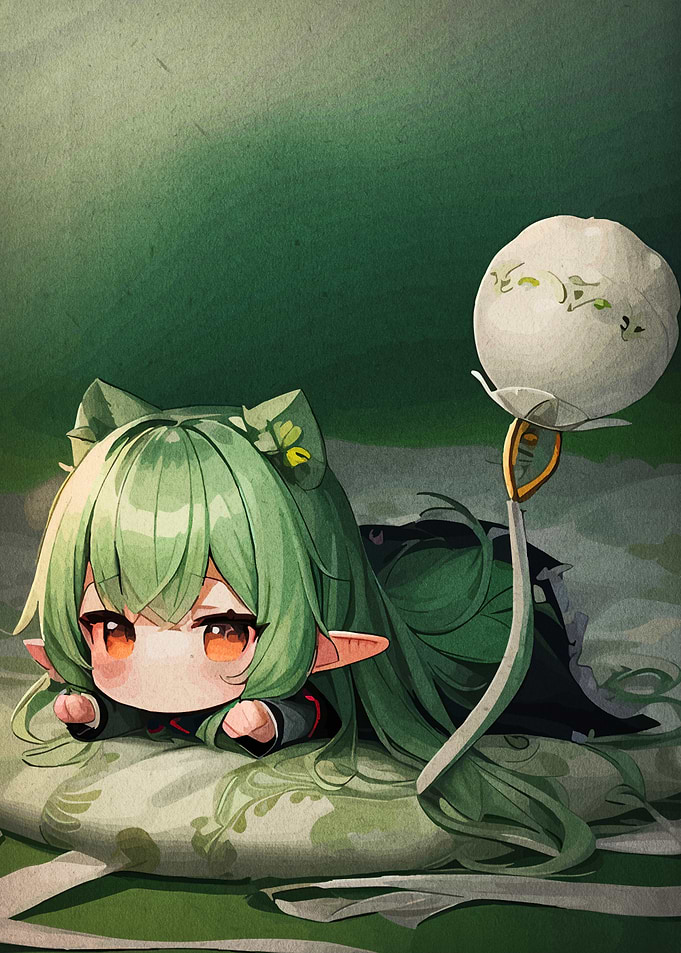 Cute Green-Haired Anime Character