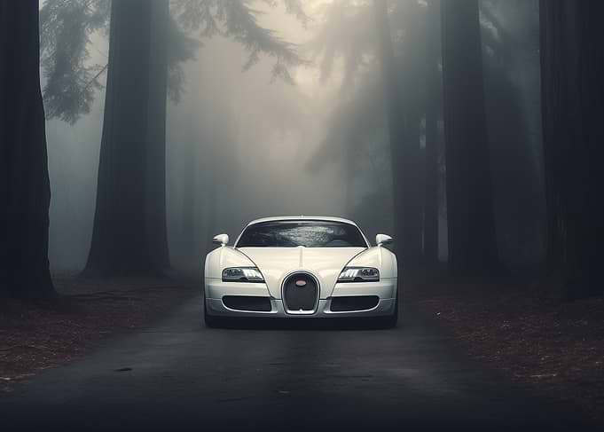 Bugatti in Foggy Forest