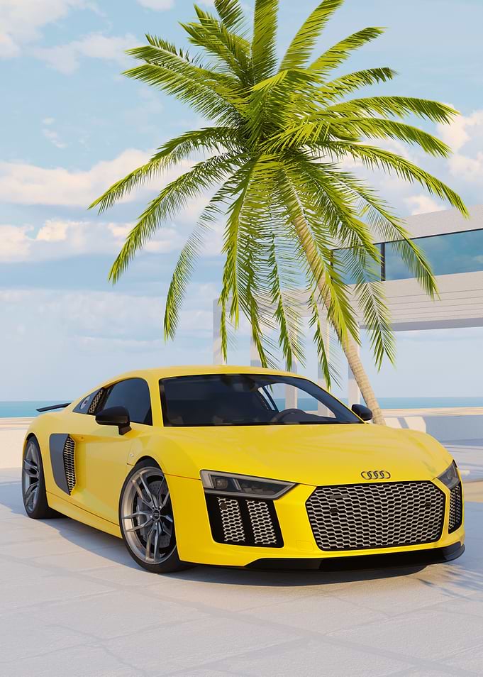Yellow Audi R8 by the beach