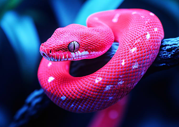 Red Snake Coiled on Branch