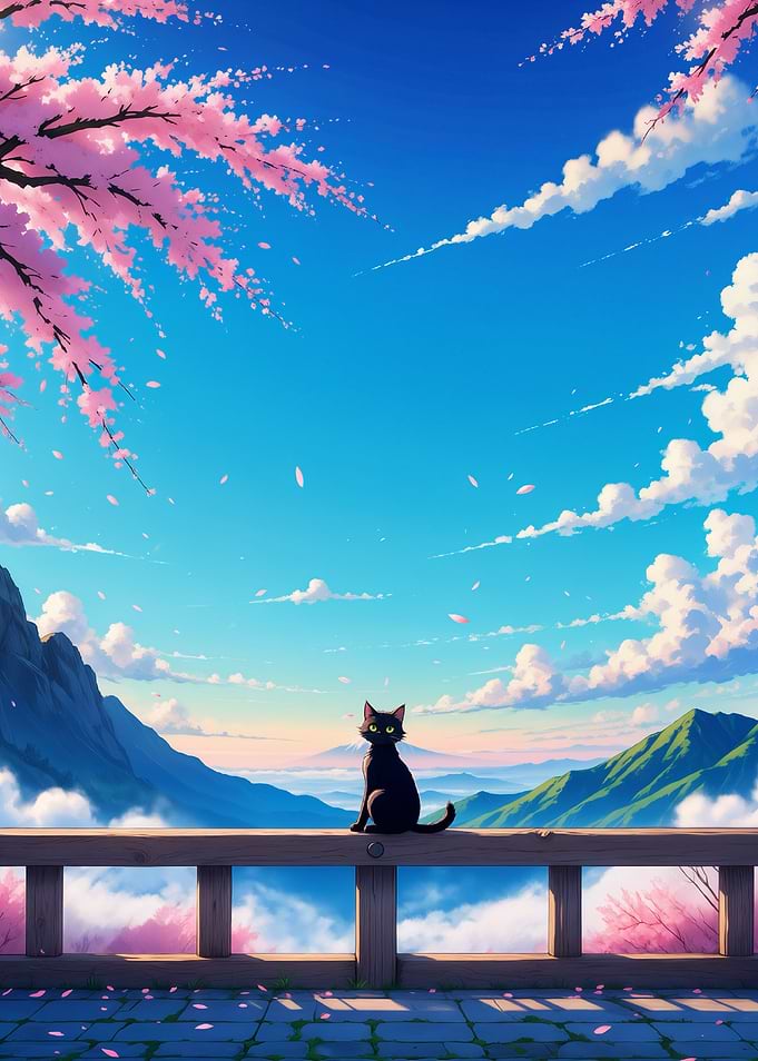 A Cat with beautiful landscape