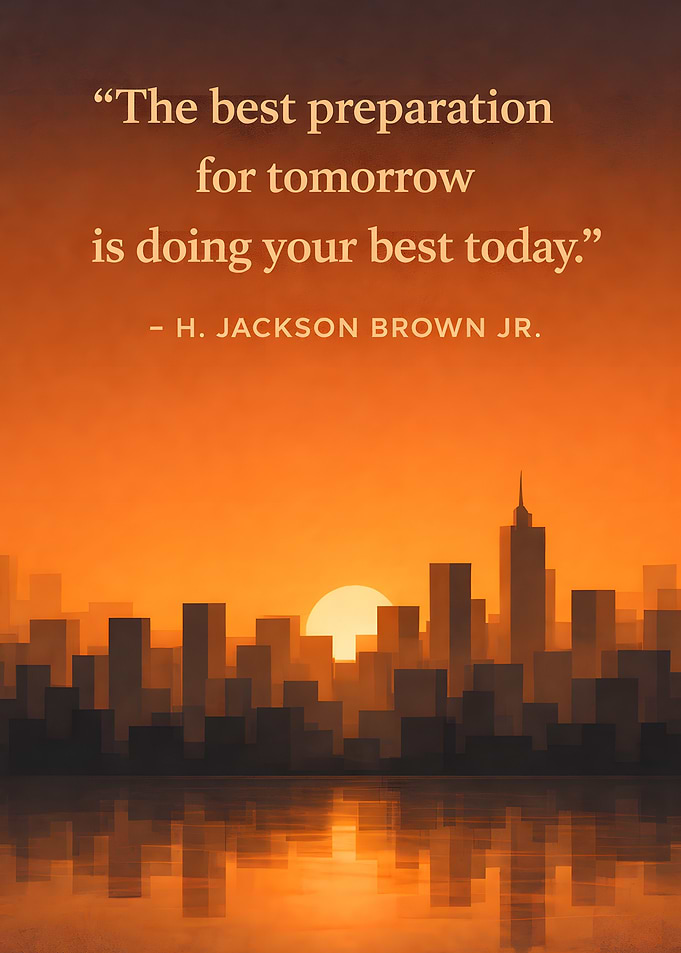 Inspirational Quote with Cityscape Silhouette