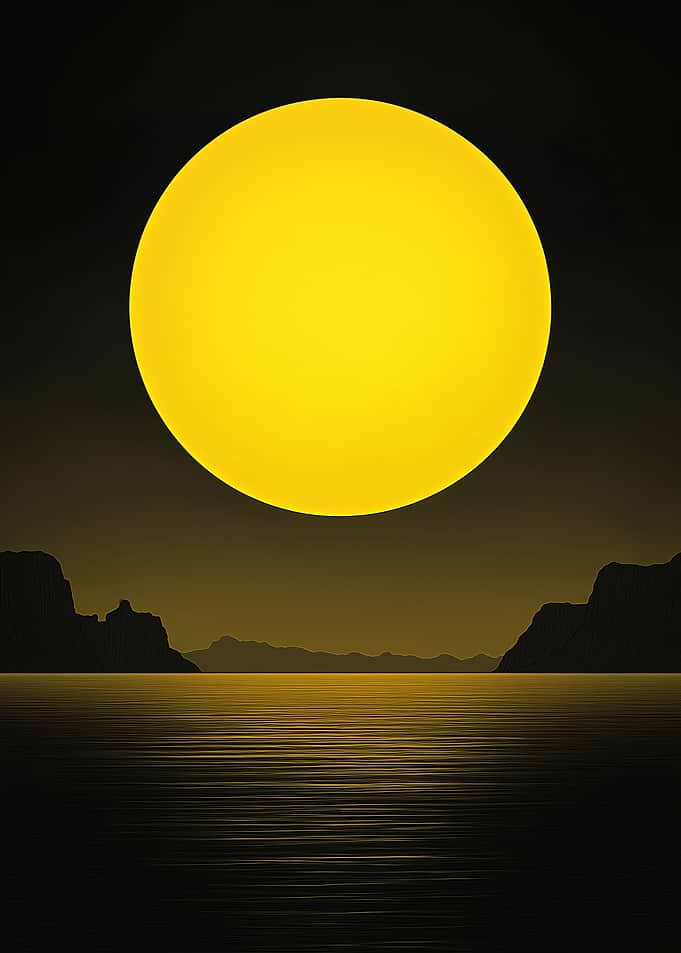 Yellow Moon Over Water Landscape