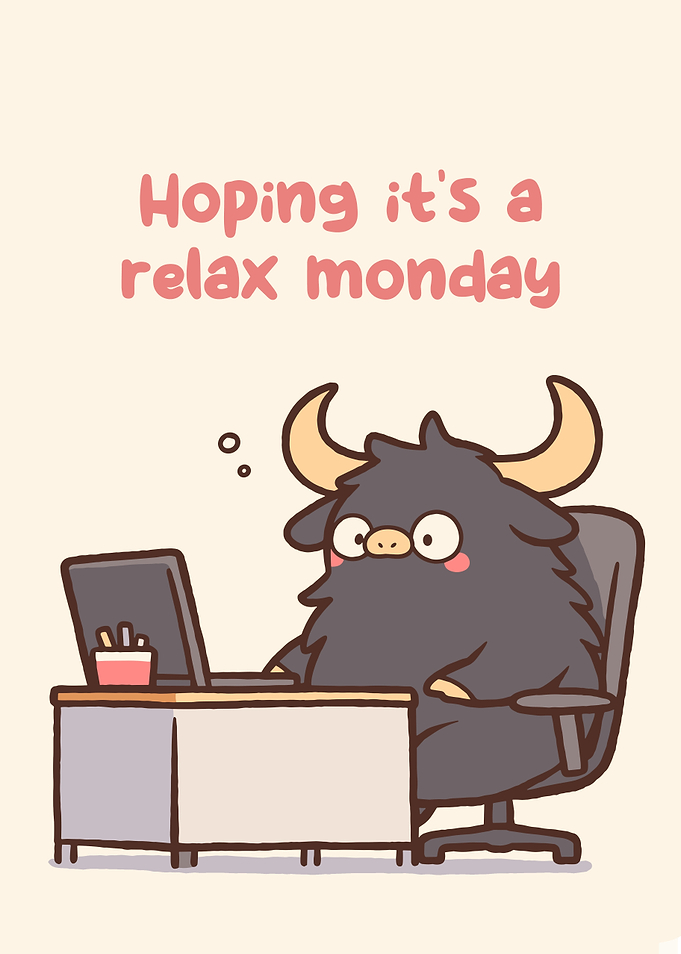 Relax Monday Cartoon Bull at Desk