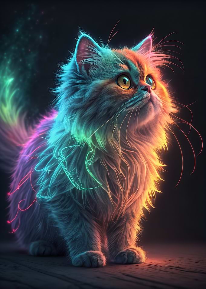 Neon Persian Cat Portrait