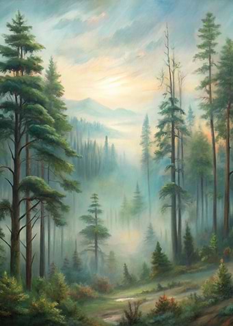 Misty Forest Landscape Painting
