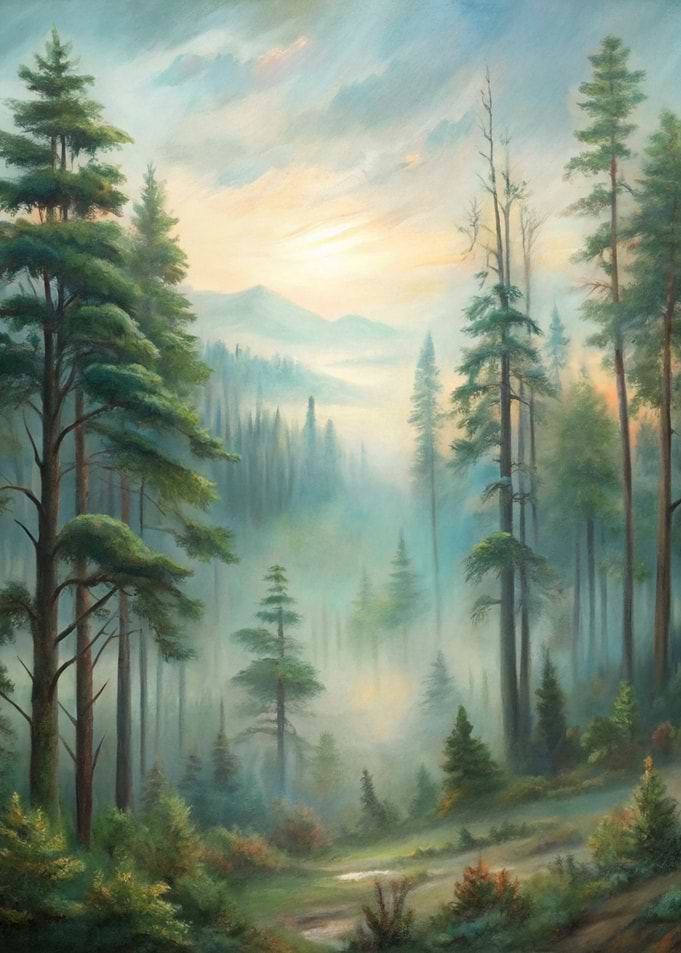 Misty Forest Landscape Painting