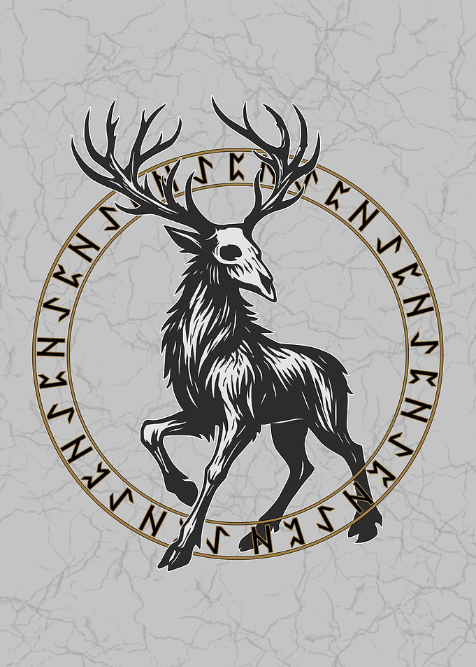 Deer Skull Rune Circle Illustration