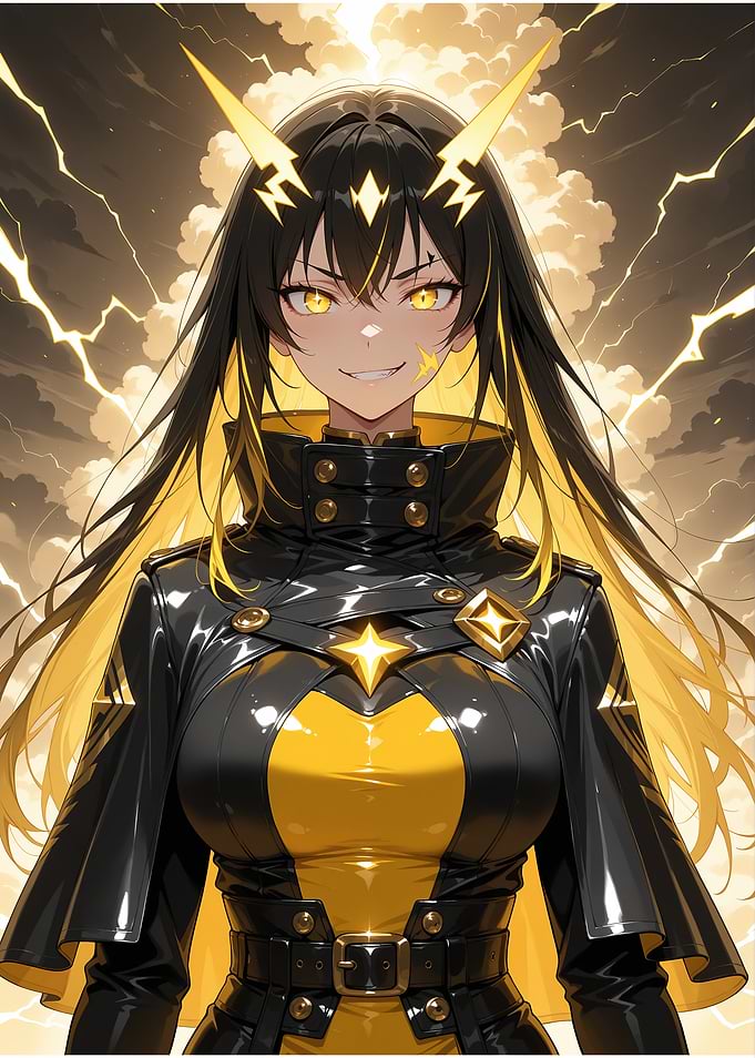 Anime Girl with Lightning Background