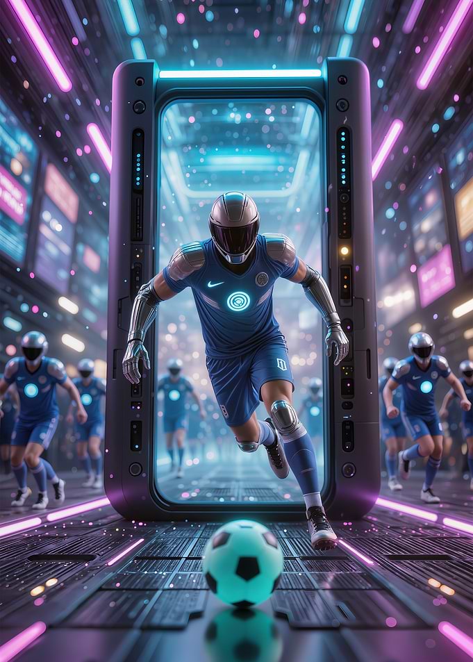 Futuristic Soccer Player in Cyberpunk Arena