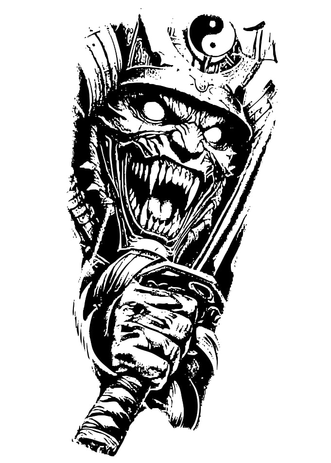 Samurai Demon Warrior Black and White