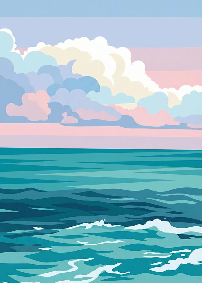 Pastel Ocean and Sky Illustration