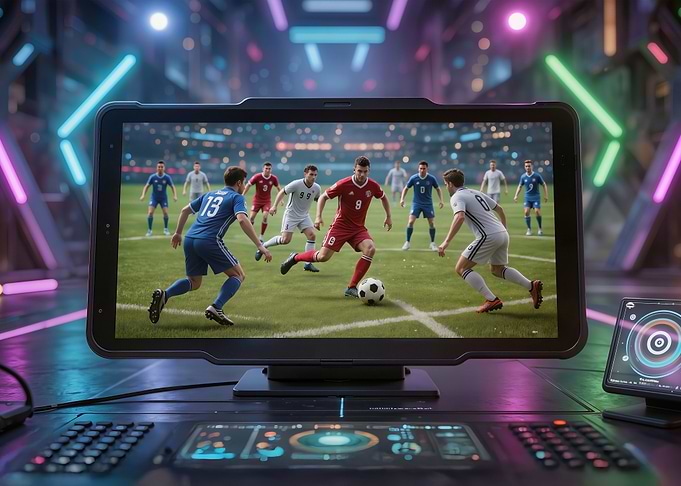 Futuristic Soccer Game on Monitor