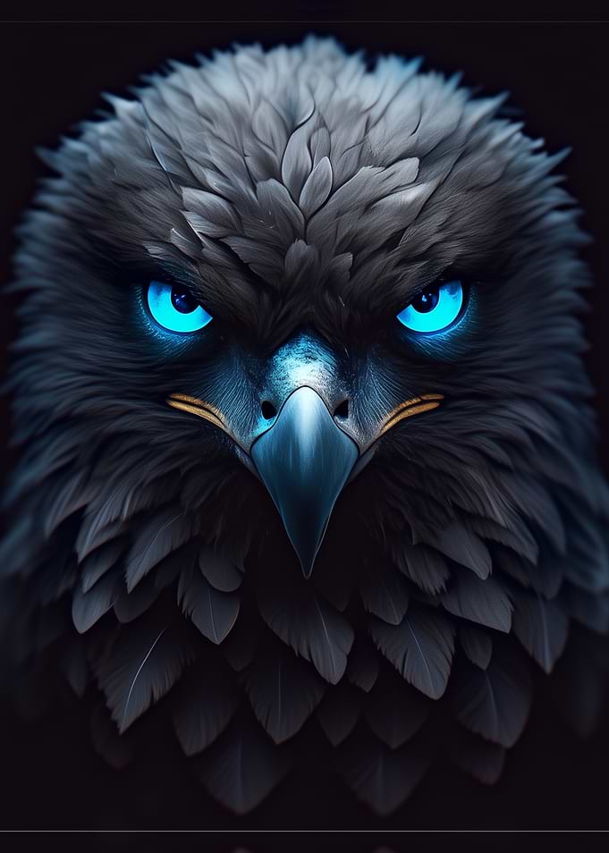 Dark Wood Collection: Eagle with Glowing Blue Eyes