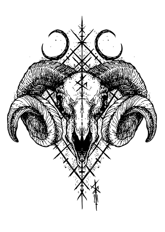 Ram Skull with Crescent Moons