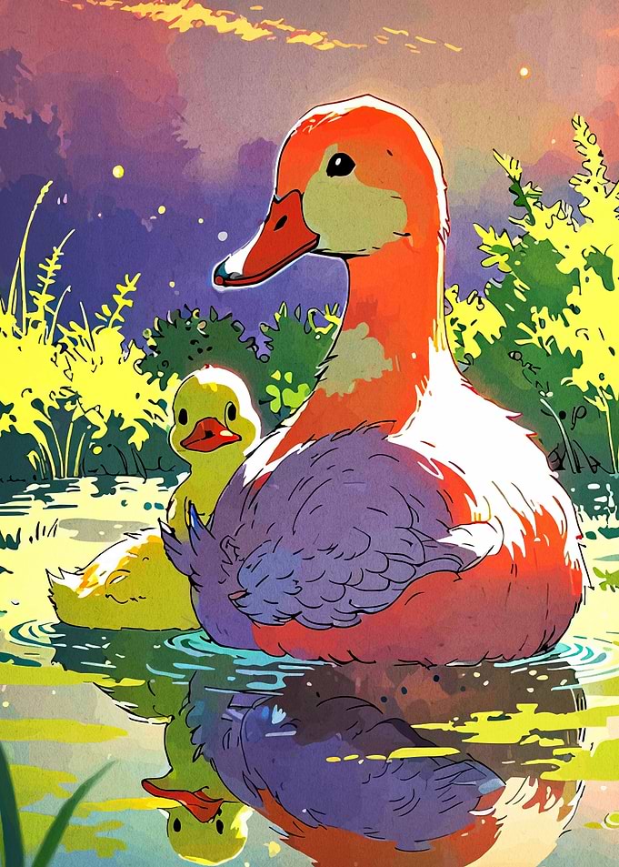 Duck and Duckling in Water