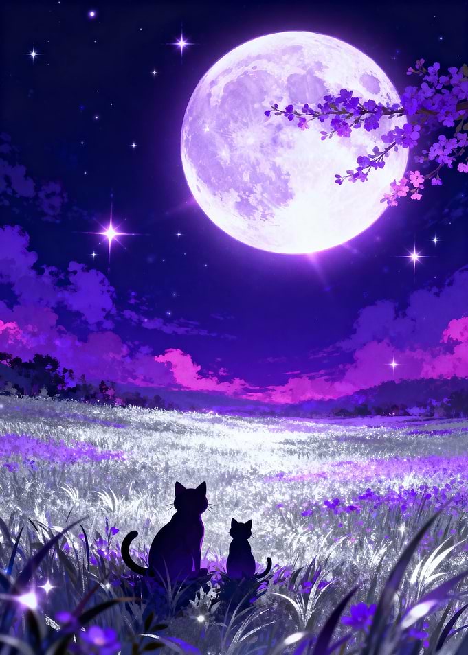 Cats under the moonlight