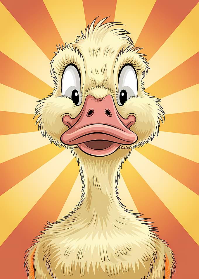 Cartoon Duckling Portrait with Starburst Background