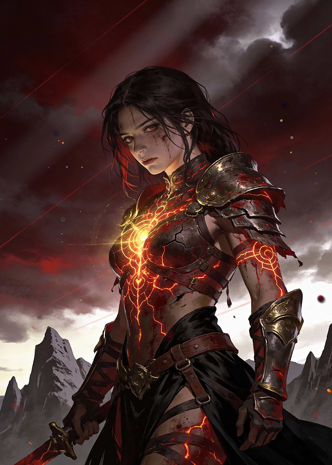 Warrior Woman with Fiery Armor