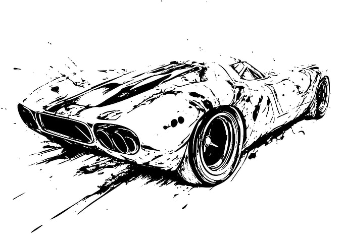 Black and White Sports Car Illustration