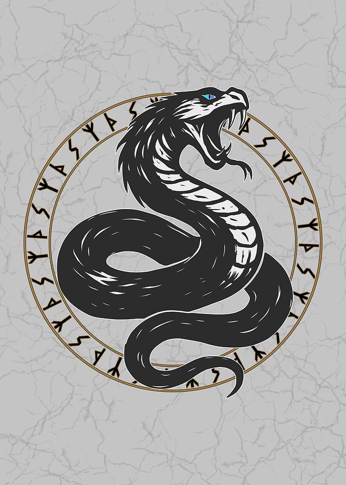 Black Snake with Runes Illustration