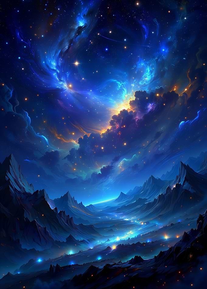 Starry Night Mountain Landscape