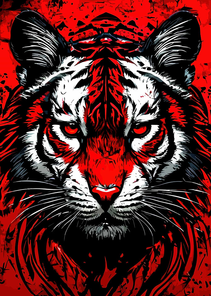 Red and White Tiger Portrait