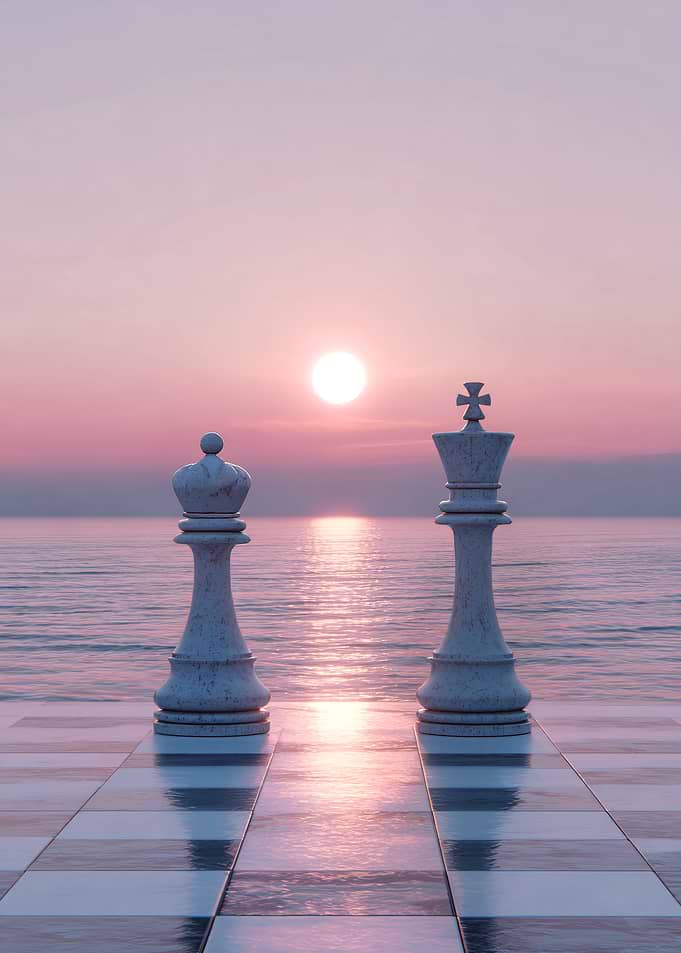 Chess King and Queen on a Sunset