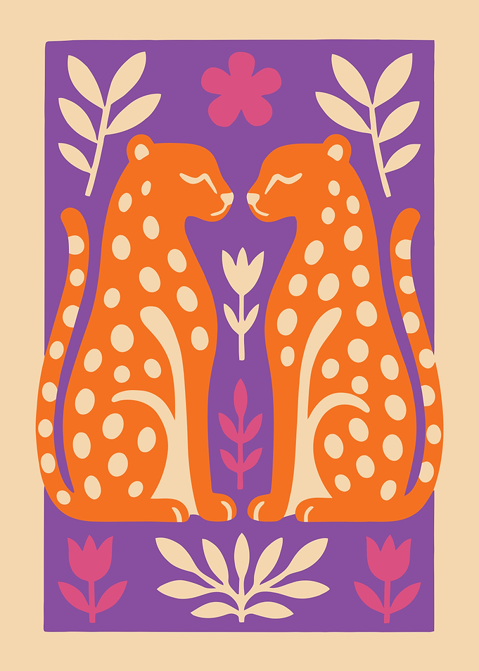 Stylized Leopards with Floral Accents
