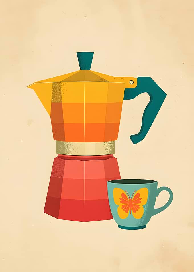 Retro Coffee Maker and Cup Illustration