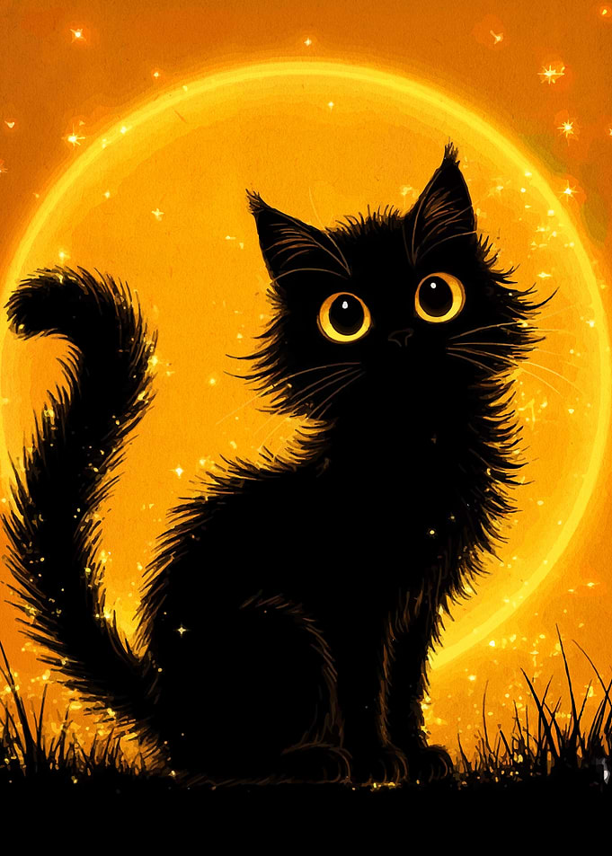 Black Cat and Full Moon