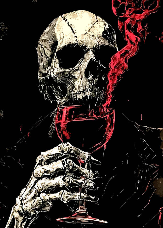 Skull with Wine Glass Illustration