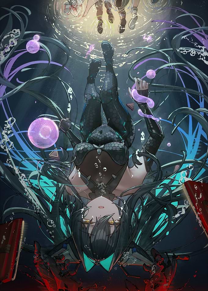 Underwater Anime Girl with Magic Orbs