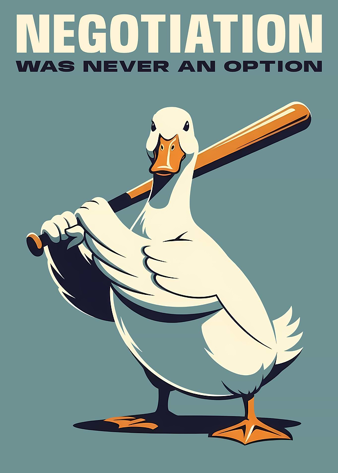 Duck with Baseball Bat: No Negotiation
