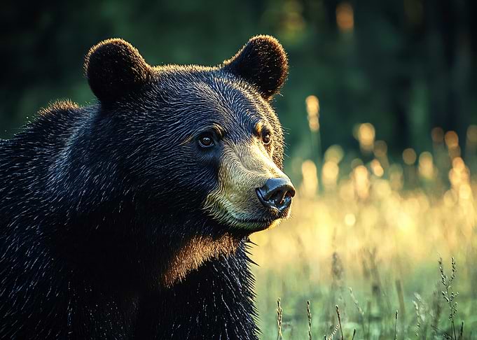 Black Bear Portrait in Golden Light